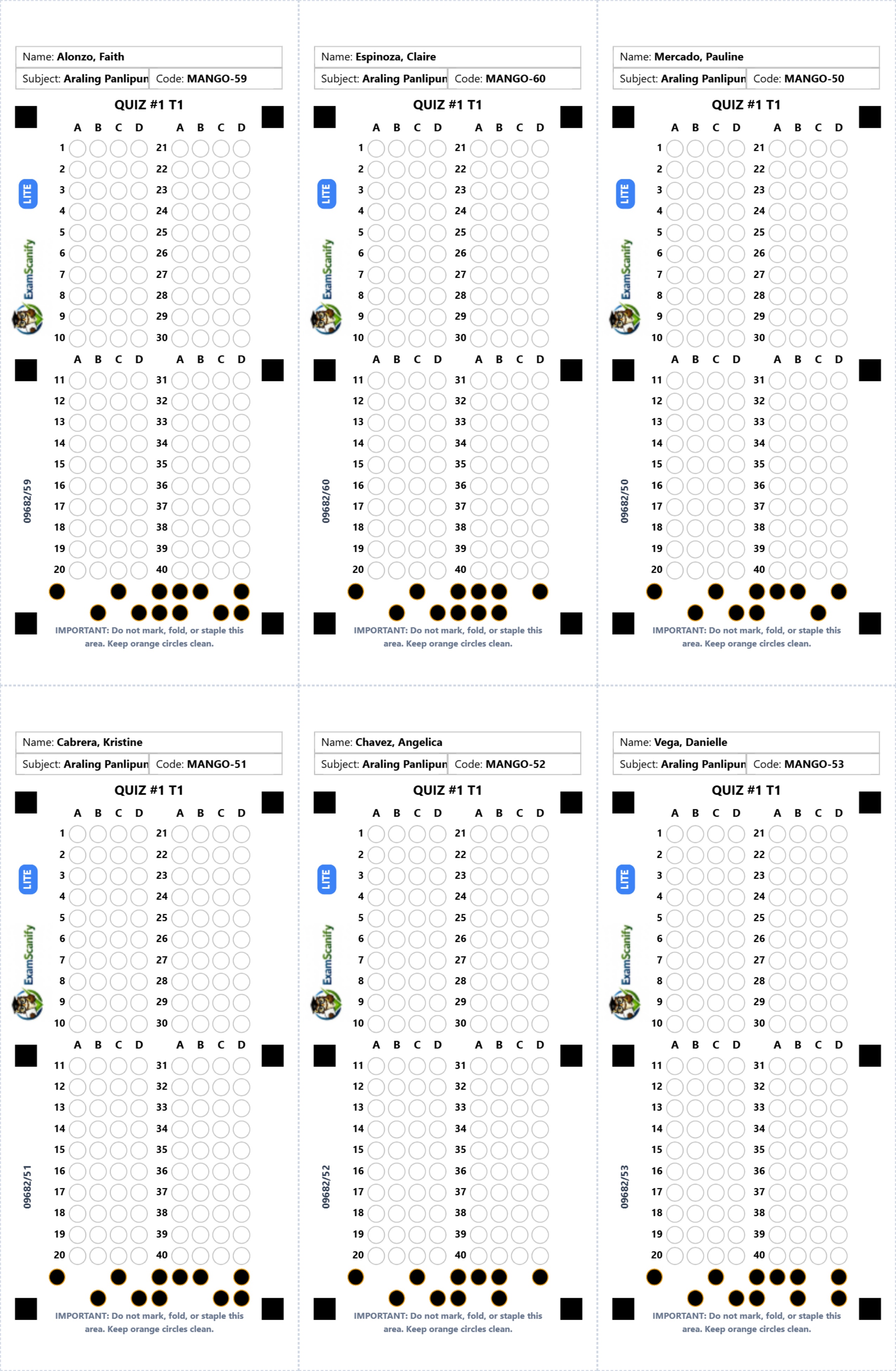 Answer Sheet — Page 1